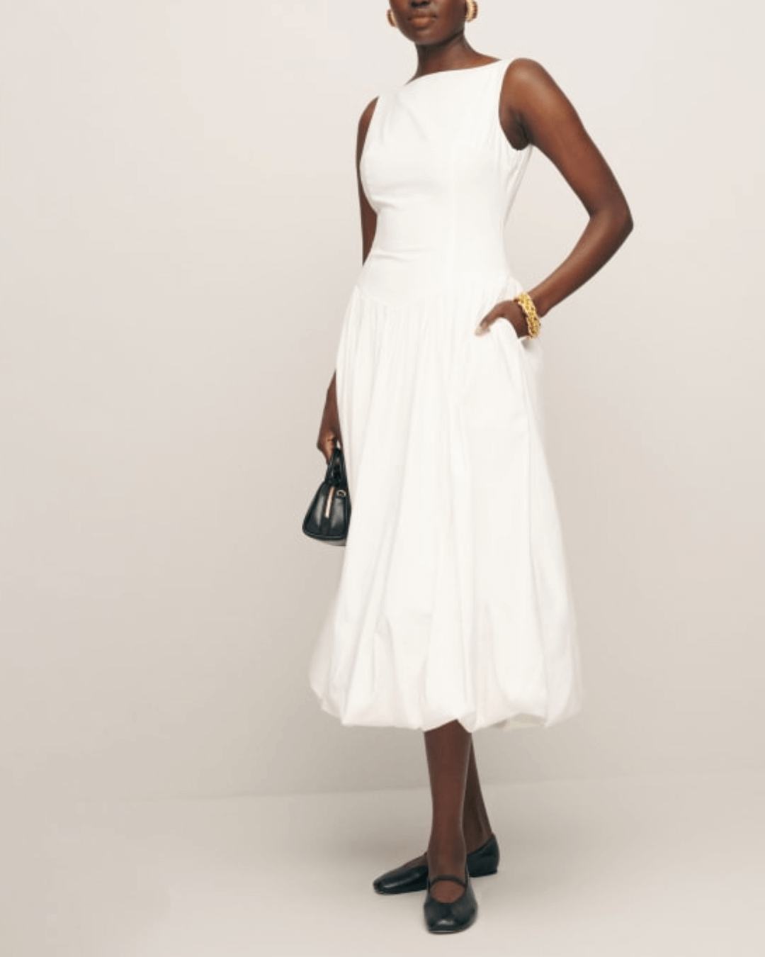 White Twill Sundress Midi Dress