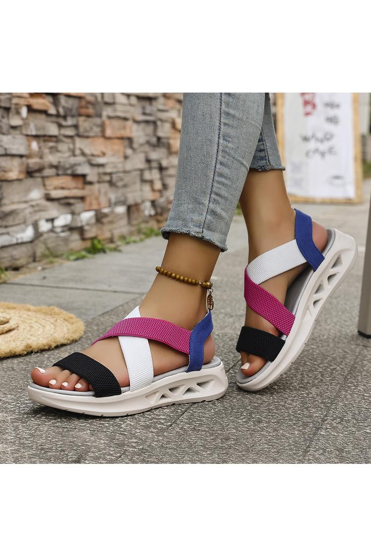 Sandali casual traspiranti con punta tonda e cinturino incrociato multicolore 