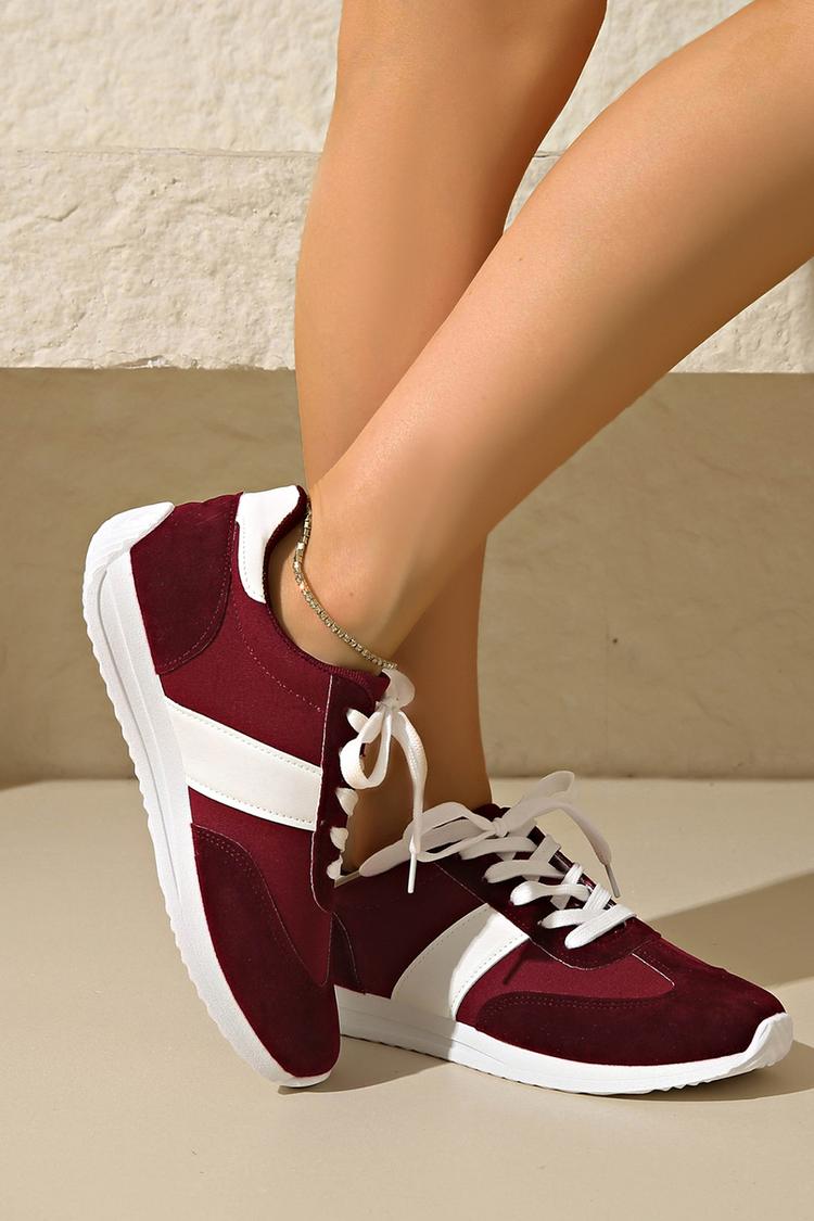 Sneakers casual con lacci e punta tonda colorblock patchwork 