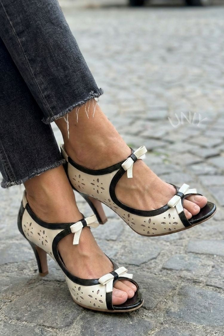 Cream Floral Laser Cut Double Bow Peep Toe Heels [Pre Order]