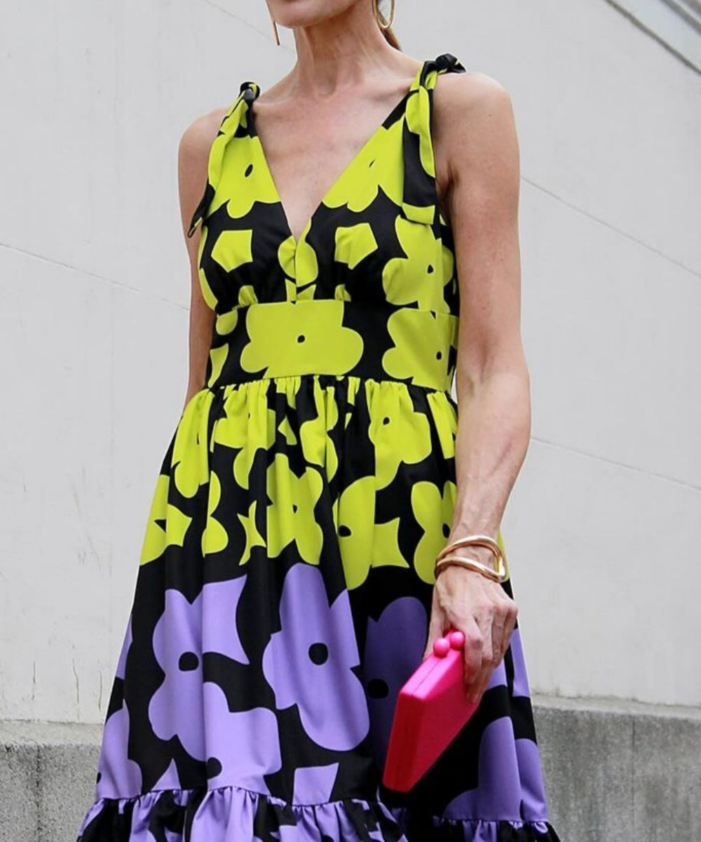 Colorful Flower Print Midi Dress