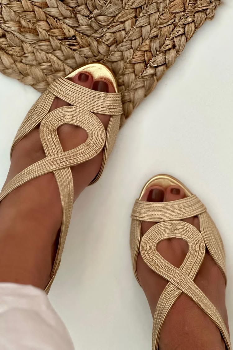 Sandali con Tacco Basso Slingback Intrecciati Incrociati con Punta Aperta [Pre ordine]