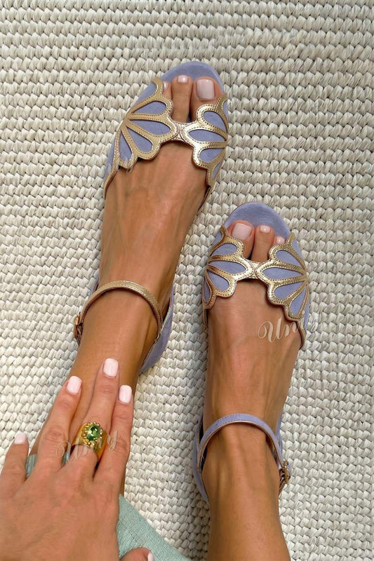 Scalloped Cutout Peep Toe Ankle Strap Flat Sandals [Pre Order]