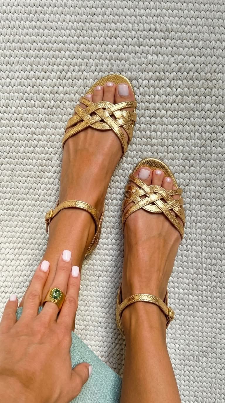 Gold Lizard Crisscross Open Toe Ankle Strap Gold Sandals [Pre Order]