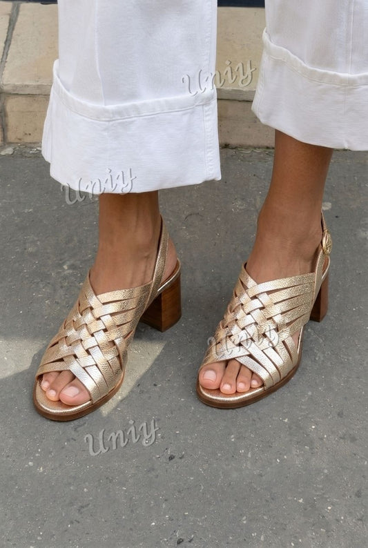 Woven Caged Peep Toe Slingback Chunky Sandals [Pre Order]