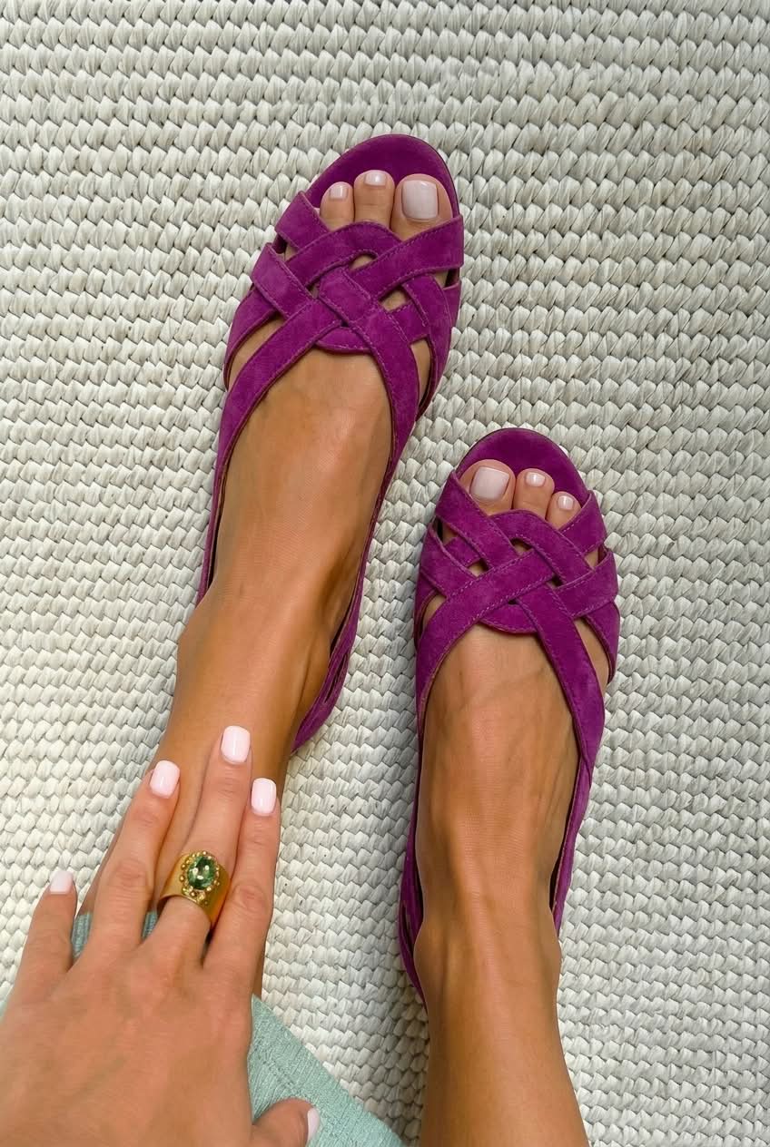 Suede Woven Peep Toe Flat D'Orsay Sandals [Pre Order]