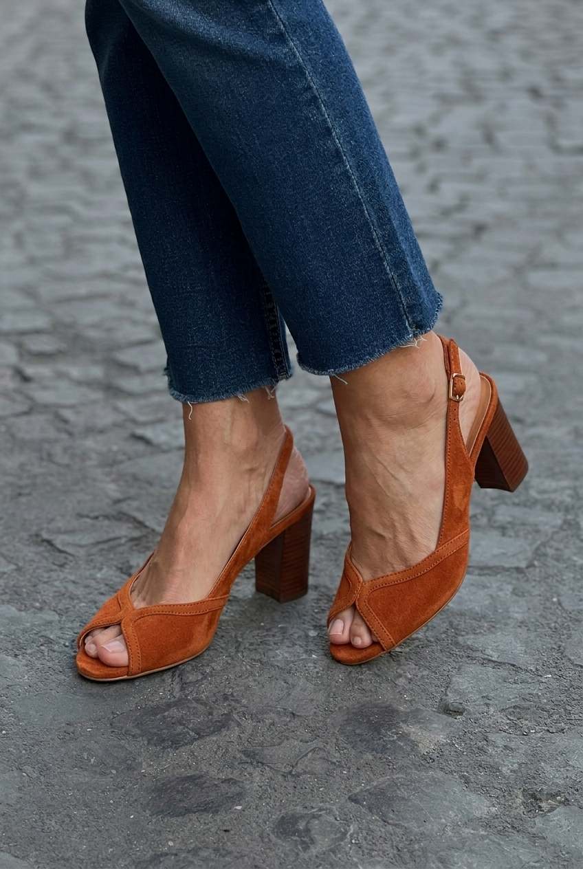 Suede Peep Toe Slingback Block Heel Sandals [Pre Order]