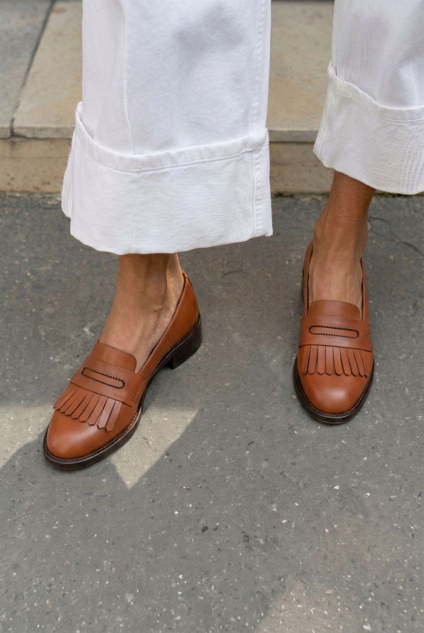 Fringed Round Toe Low Heel Penny Loafers [Pre Order]