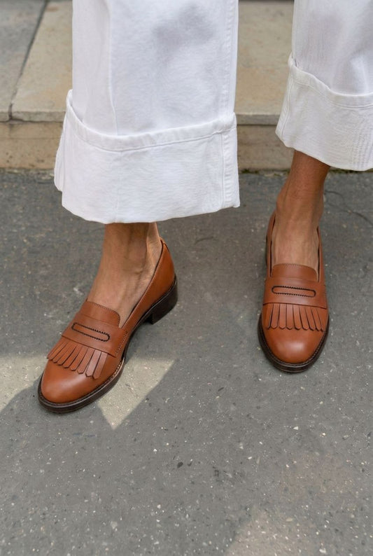 Fringed Round Toe Low Heel Penny Loafers [Pre Order]