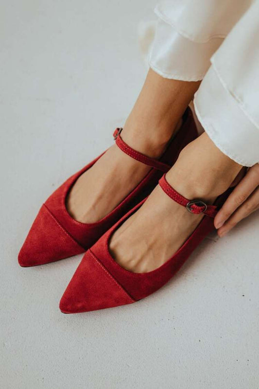 Ballerine Mary Jane in pelle scamosciata con punta a punta [Pre-ordine]