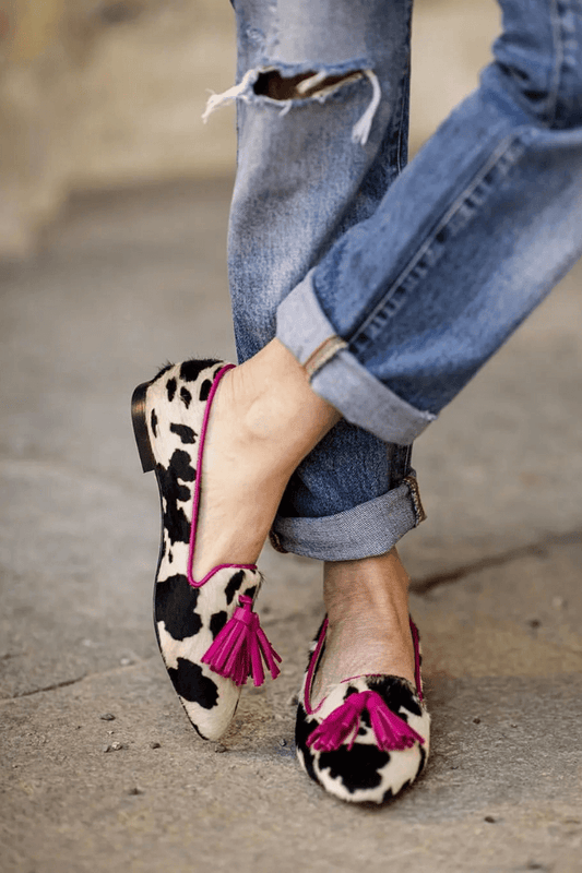 Cowhide Print Pink-Tassel Flats [Pre Order]