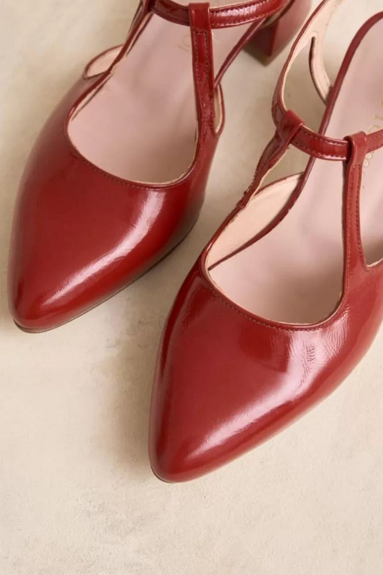 Scarpe con tacco a blocco e cinturino a T in vernice rossa lucida [Pre-ordine] 