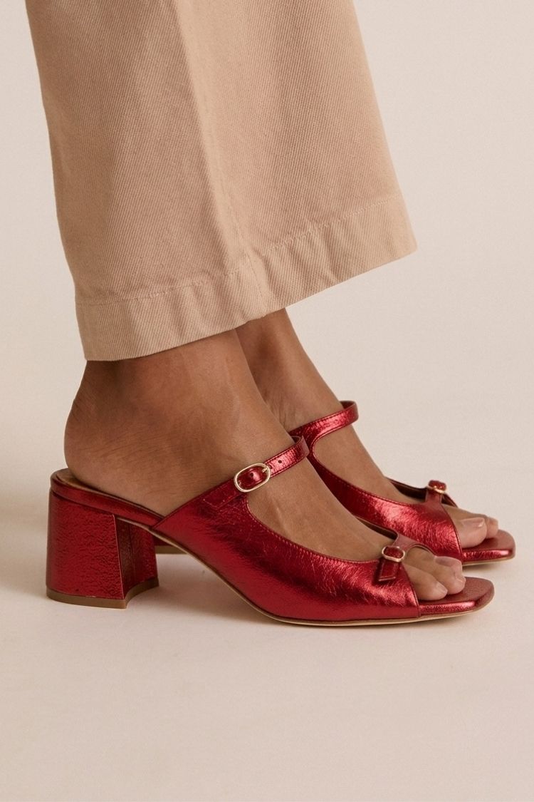 Open Cut Out Colorblock Toe Slingback Gold Chunky Heels