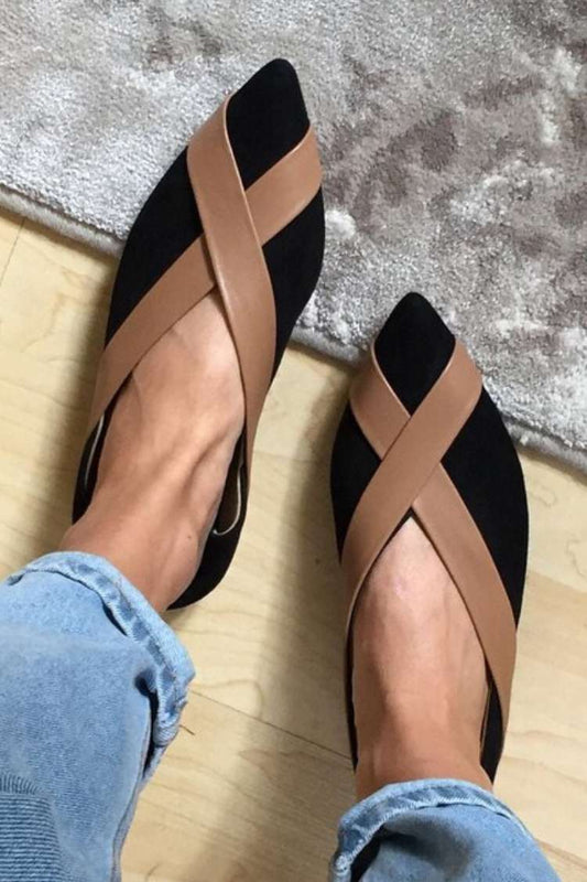 Ballerine con punta a punta e cinturino incrociato in pelle scamosciata color block [Pre-ordine]