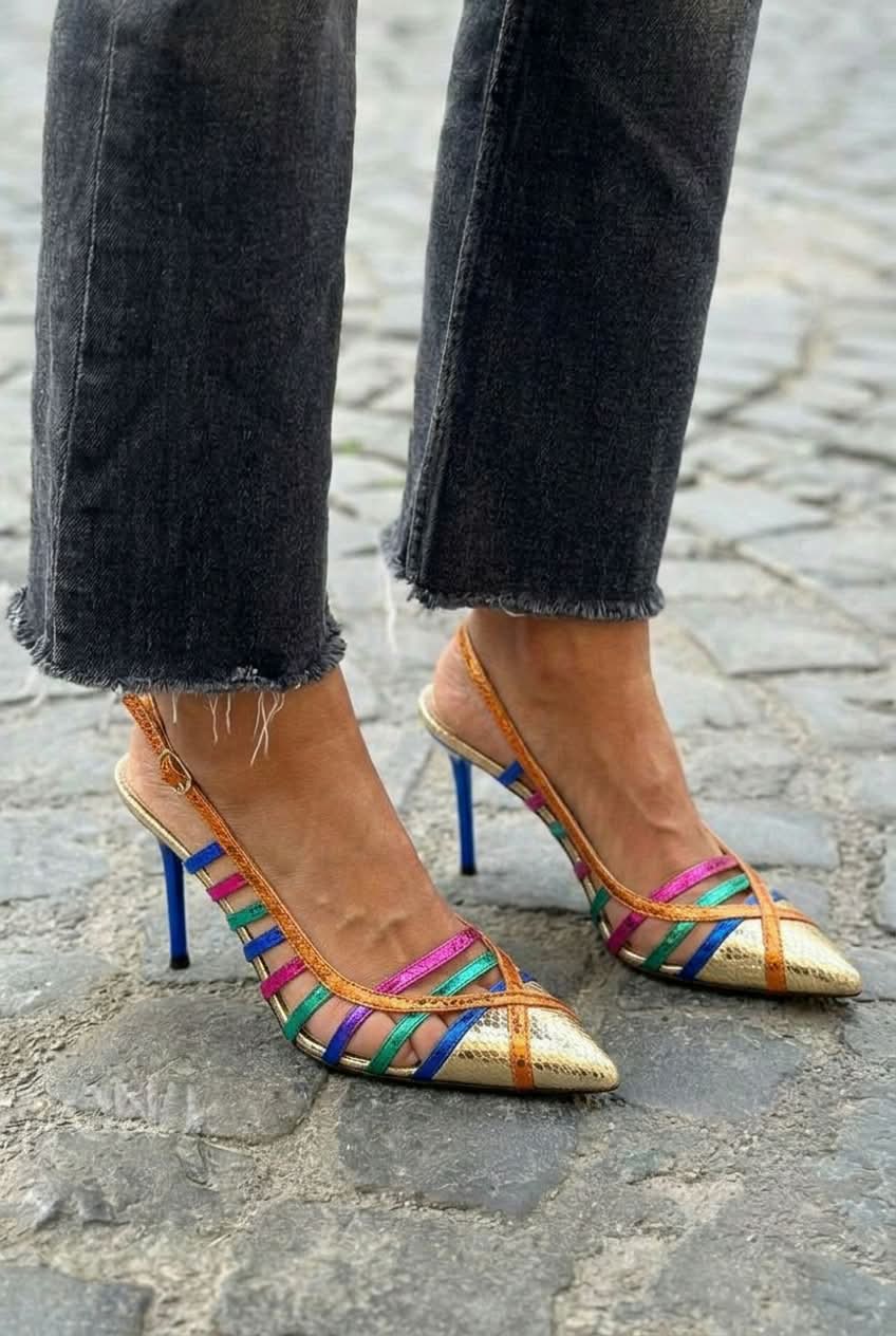Metallic Strappy Pointed Toe Slingback Stiletto Heels [Pre Order]