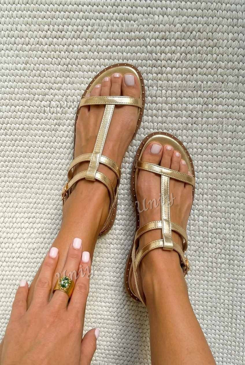 Studded T-Strap Open Toe Flat Sandals [Pre Order]