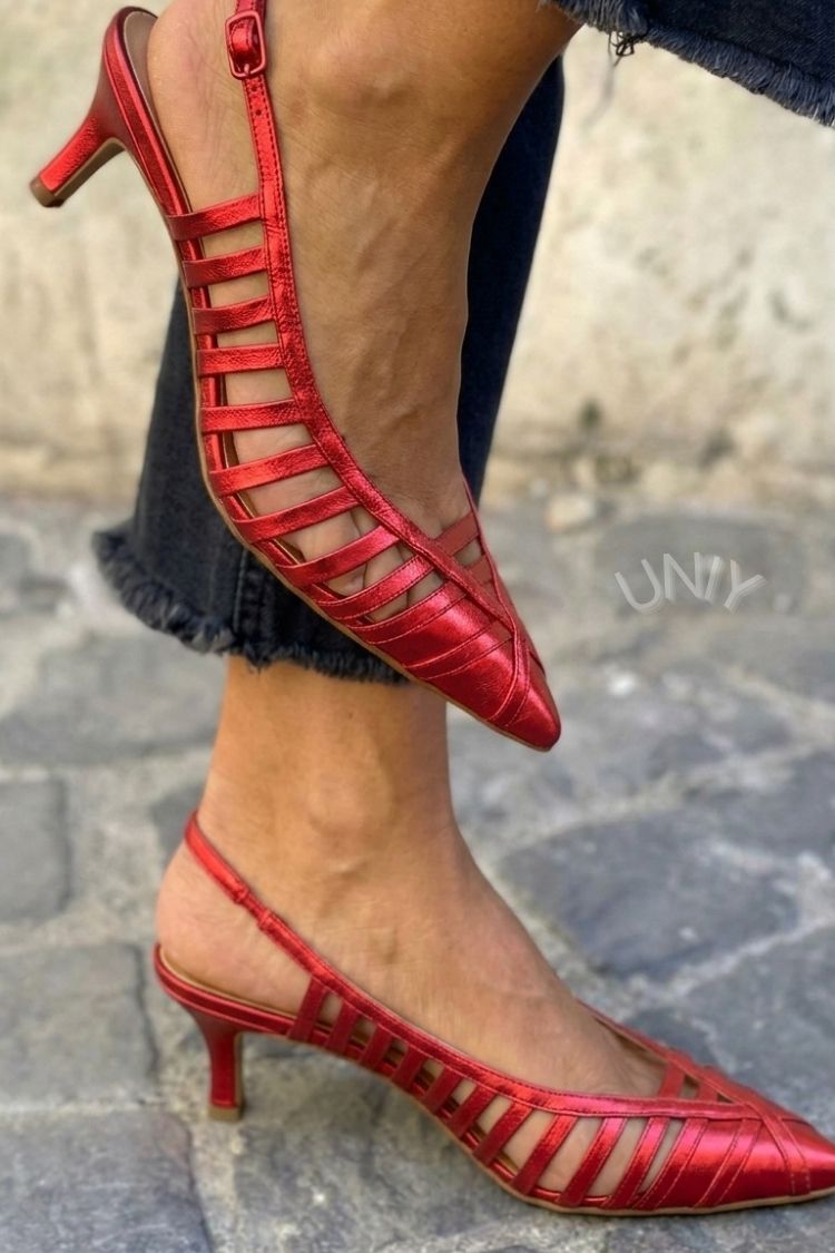 Green Patent Leather Pointed Toe Cage Strap Kitten Heels [Pre Order]