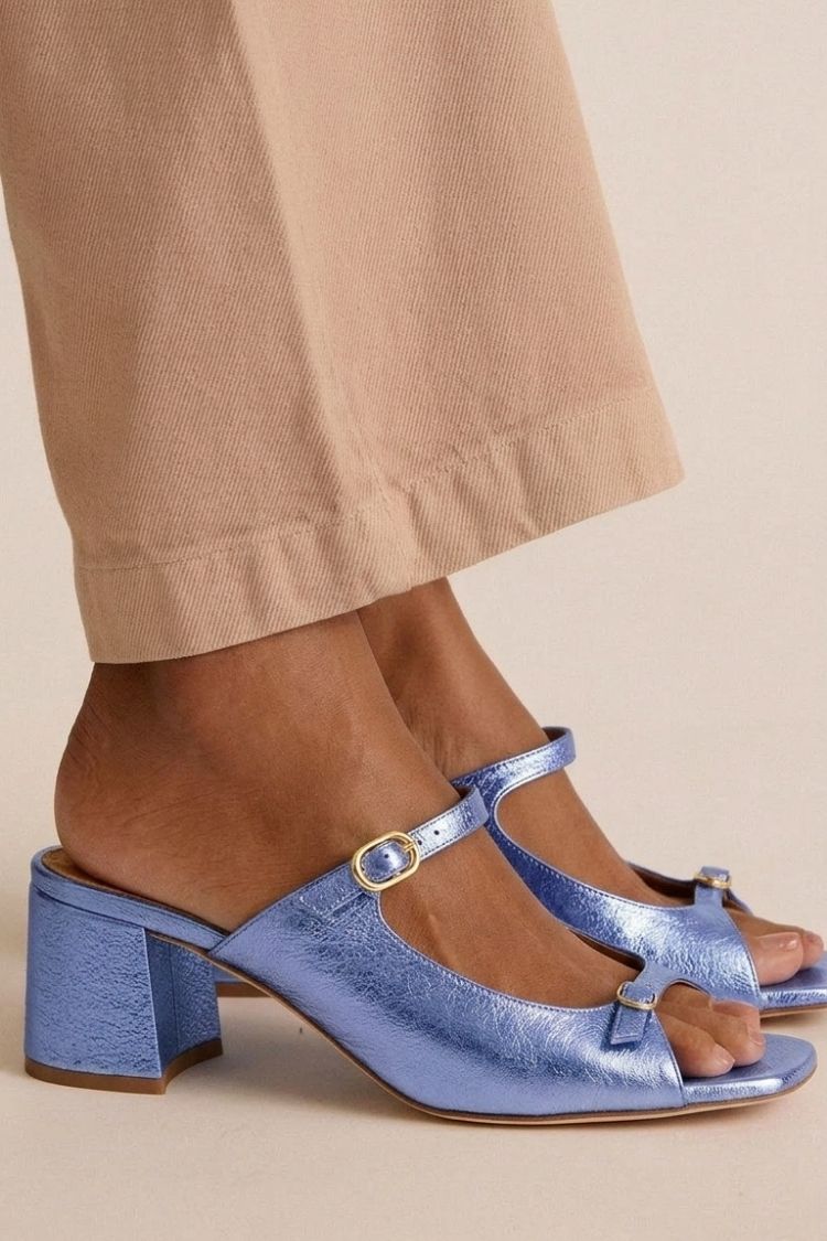 Open Cut Out Colorblock Toe Slingback Gold Chunky Heels
