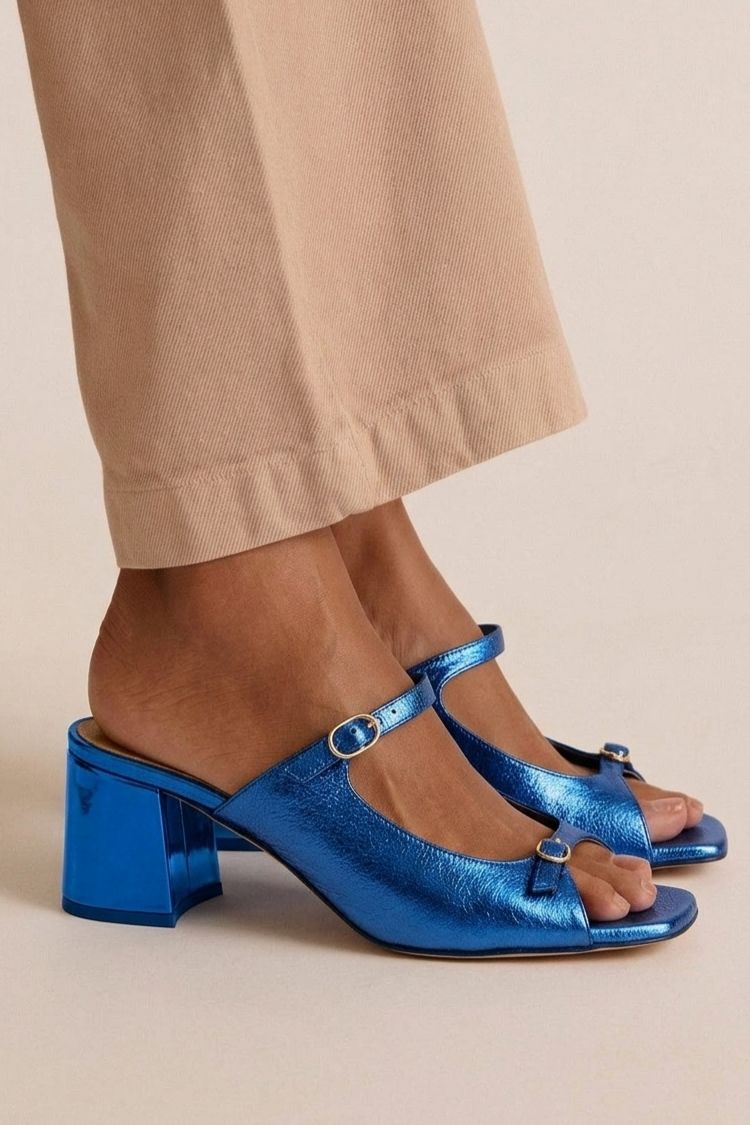 Open Cut Out Colorblock Toe Slingback Gold Chunky Heels