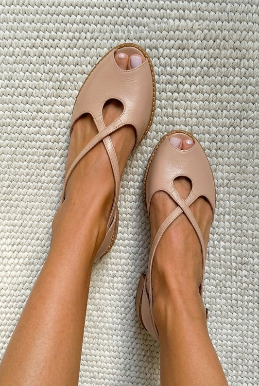 Crisscross Cutout Peep Toe Slingback Flats [Pre Order]
