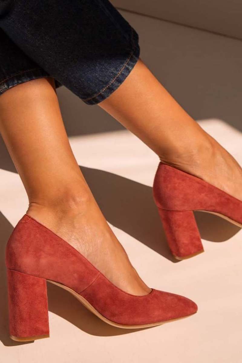 Suede Pointed Toe Chunky Block Heel Pumps [Pre Order]