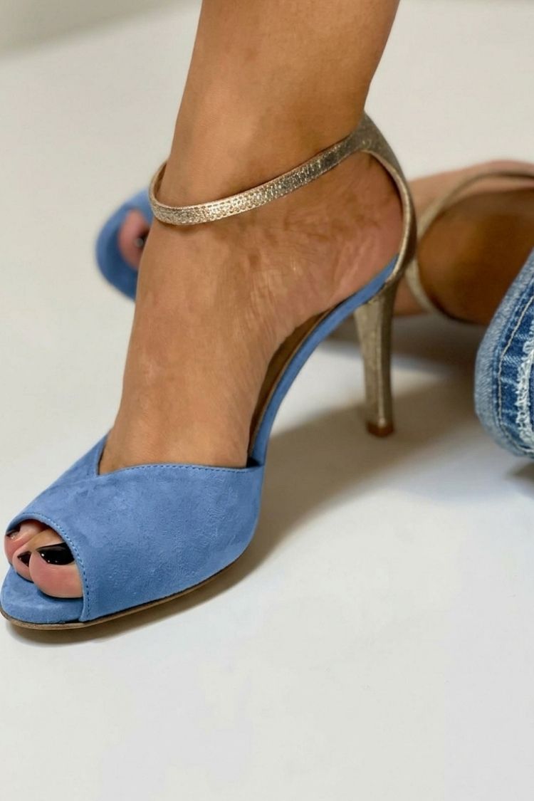 Glitter Ankle Strap Buckle Peep Toe Stiletto Heels