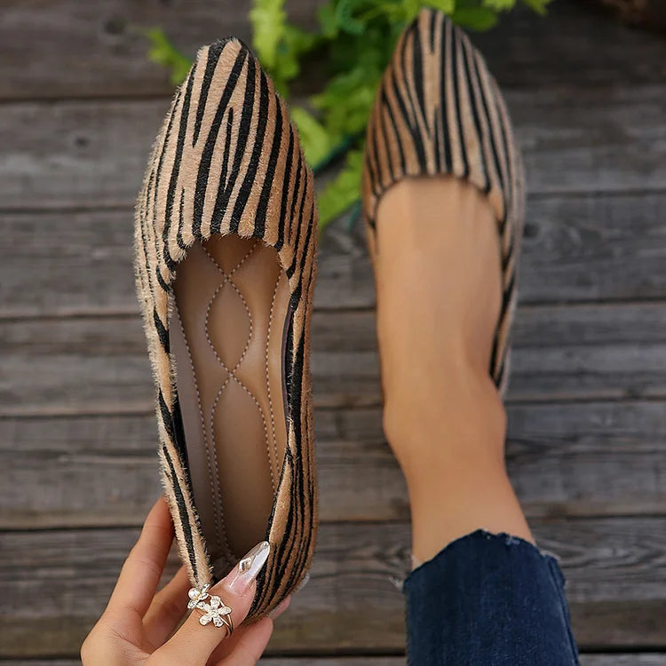 Colorblock Fuzzy Zebra Pattern Pointed Toe Slip On Flats