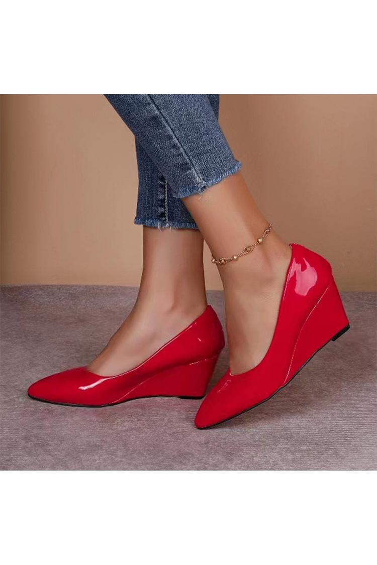 Scarpe con tacco a zeppa casual slip-on eleganti a punta tinta unita