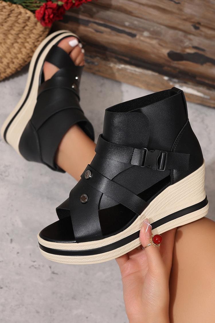 Sandali con zeppa casual con punta tonda e ritagli irregolari 