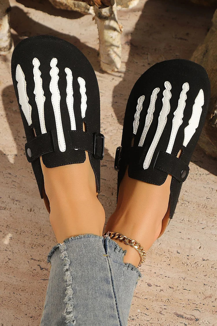 Colorblock Faux Suede Strap Buckle Round Toe Casual Mules