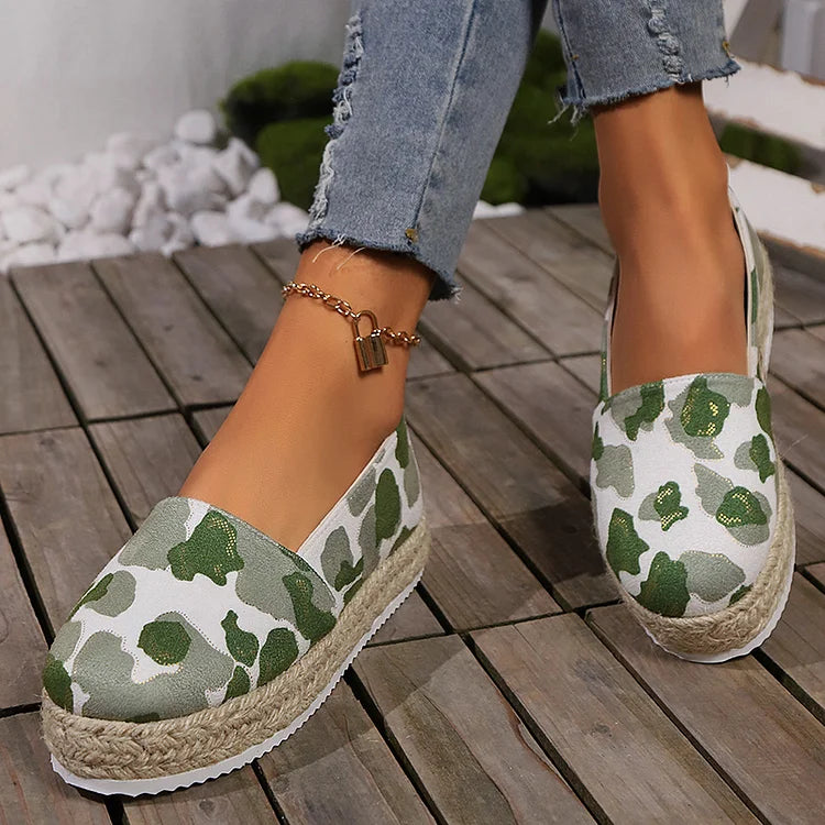 Leopard Pattern Print Low-Top Round Toe Platform Espadrille Loafers