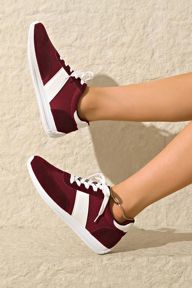 Sneakers casual con lacci e punta tonda colorblock patchwork 
