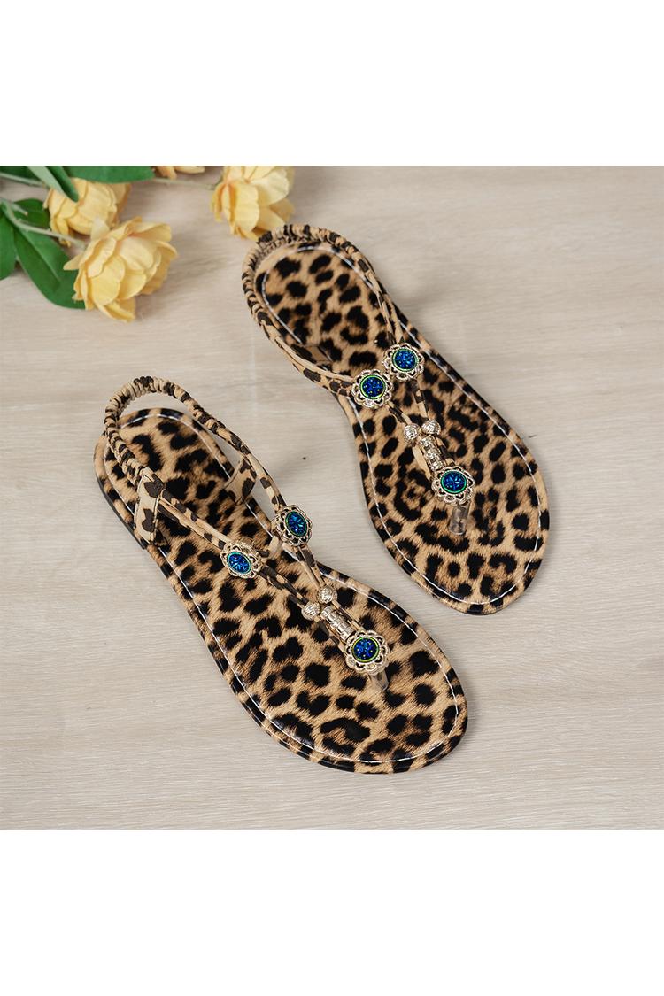 Sandali infradito casual con punta tonda e decorazioni floreali con stampa leopardata
