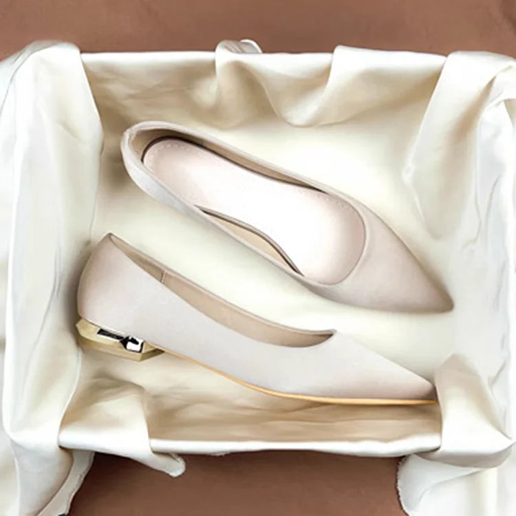 Satin Solid Color Pointed Toe Elegant Slip On Flats