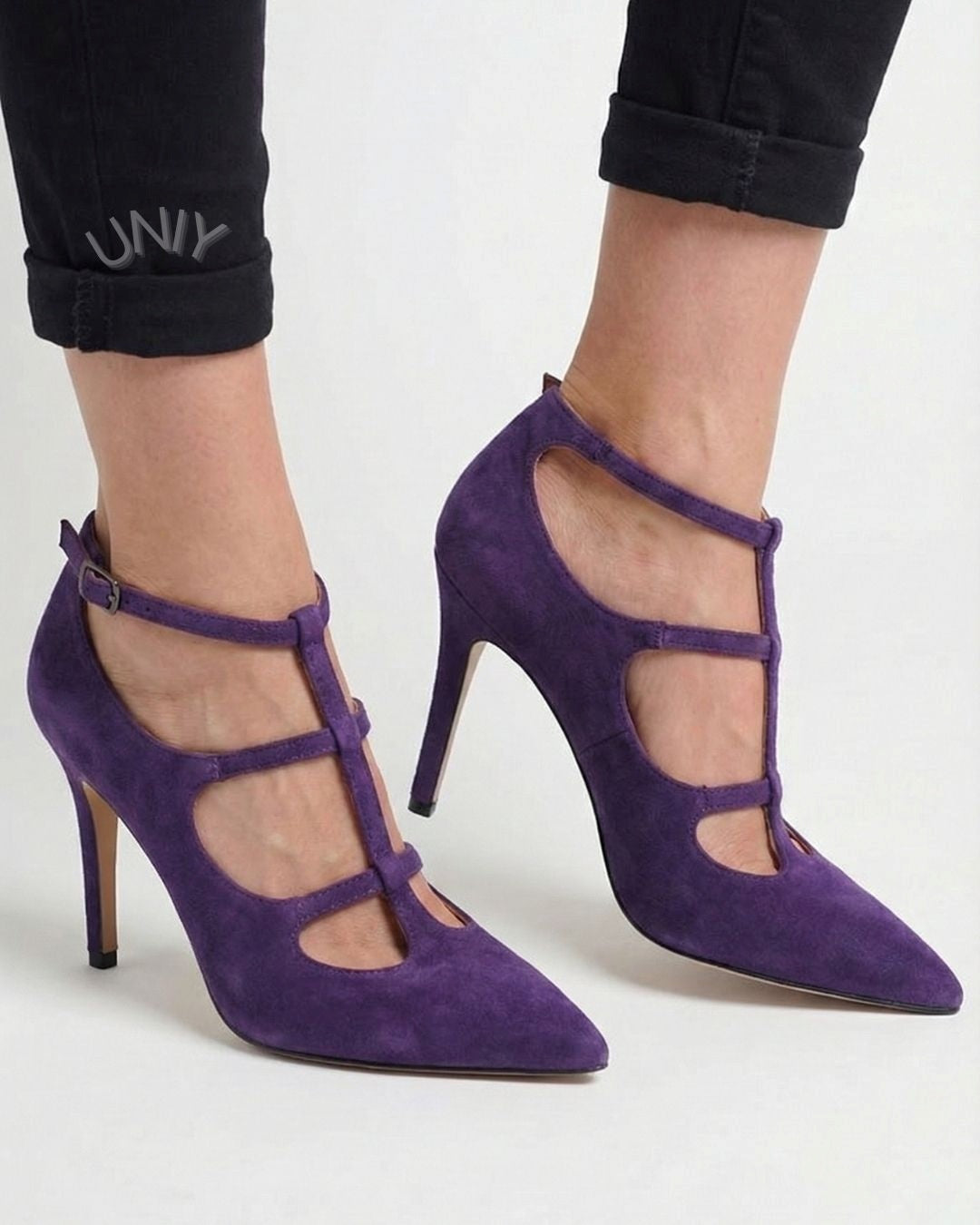 Salto Agulha Elegante Roxo com Múltiplas Tiras e Bico Fino [Pré-venda]