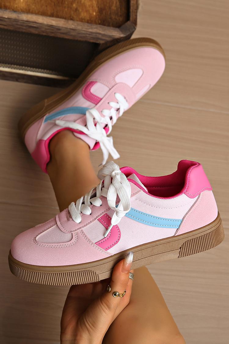 Sneakers casual con punta tonda, lacci e patchwork colorblock 