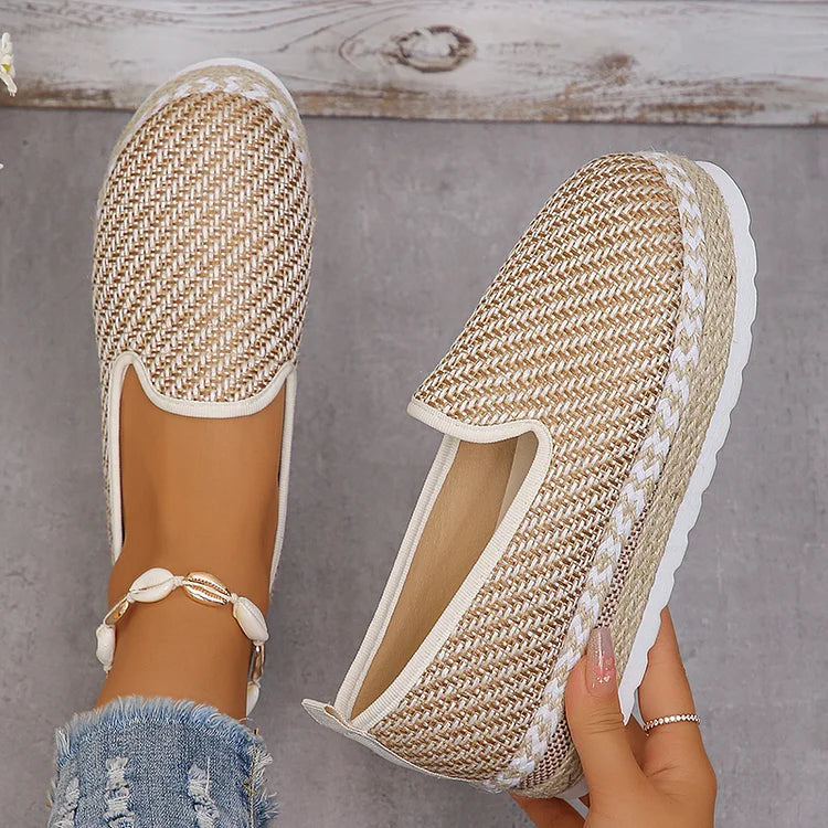 Casual Woven Pattern Platform Espadrille Lightweight Loafers