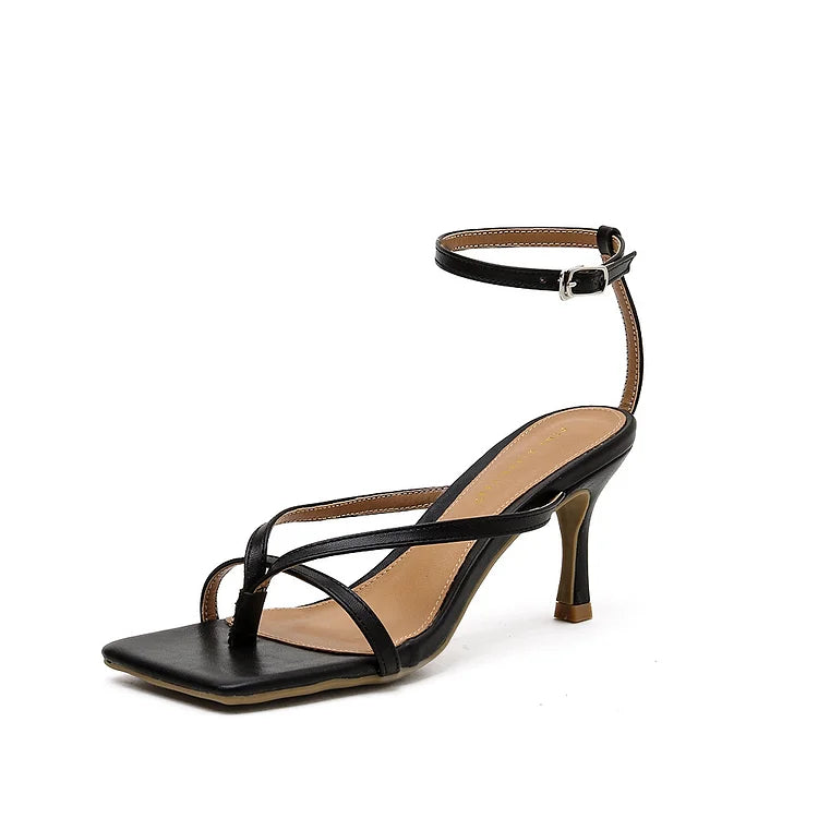 BV Wind Frühling und Sommer Candy Color Riemchen Sandalen Lauf Show Quadratischer Kopf Schnalle mit Kuschel High Heels