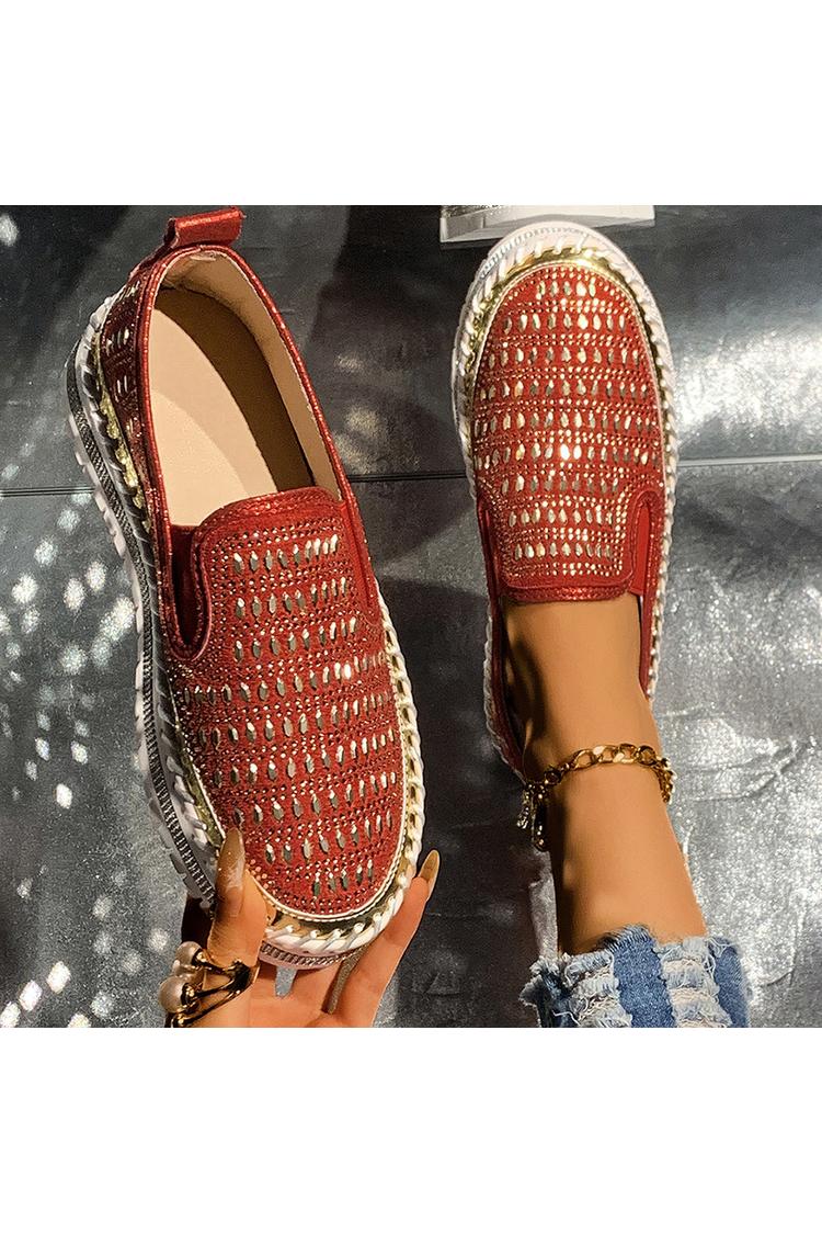 Strassverzierung Steppdetail Rundzehen Freizeit Plateau Loafers