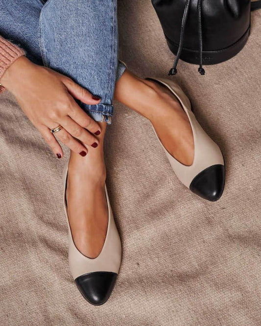 Scarpe basse con tacco a spillo e suola morbida bicolore [Pre-ordine] 