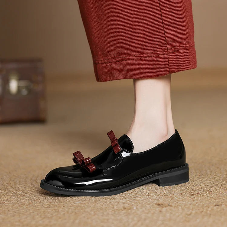 Kolorowe mokasyny casual z kokardą, łączone, okrągły nosek