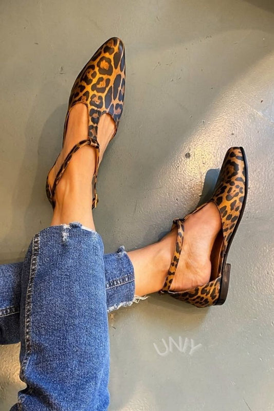 Chic Leopard Print Pointed Toe T-Strap Mary Jane Flats [Pre Order]