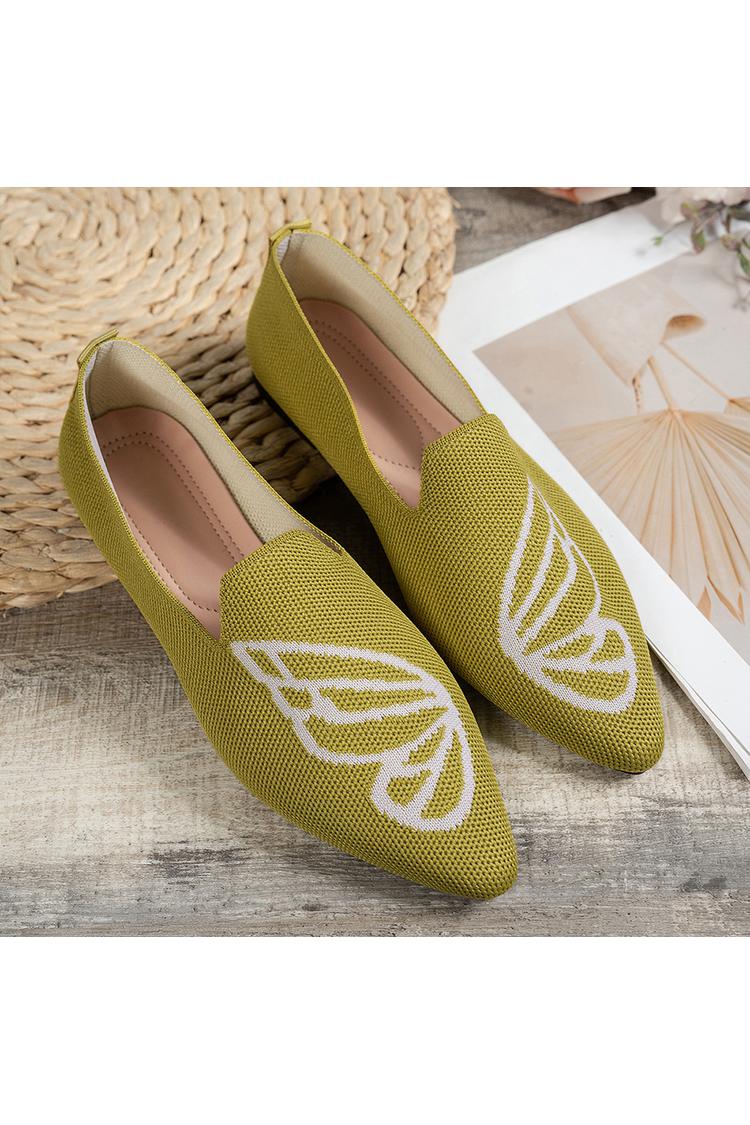 Sapatilhas Casuais de Malha com Padrão de Borboleta, Bicolor e Bico Apontado