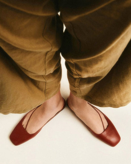 Vintage Quadratische Spitze Minimalistische Schlanke Riemchen Slingback Ballerinas [Vorbestellung]