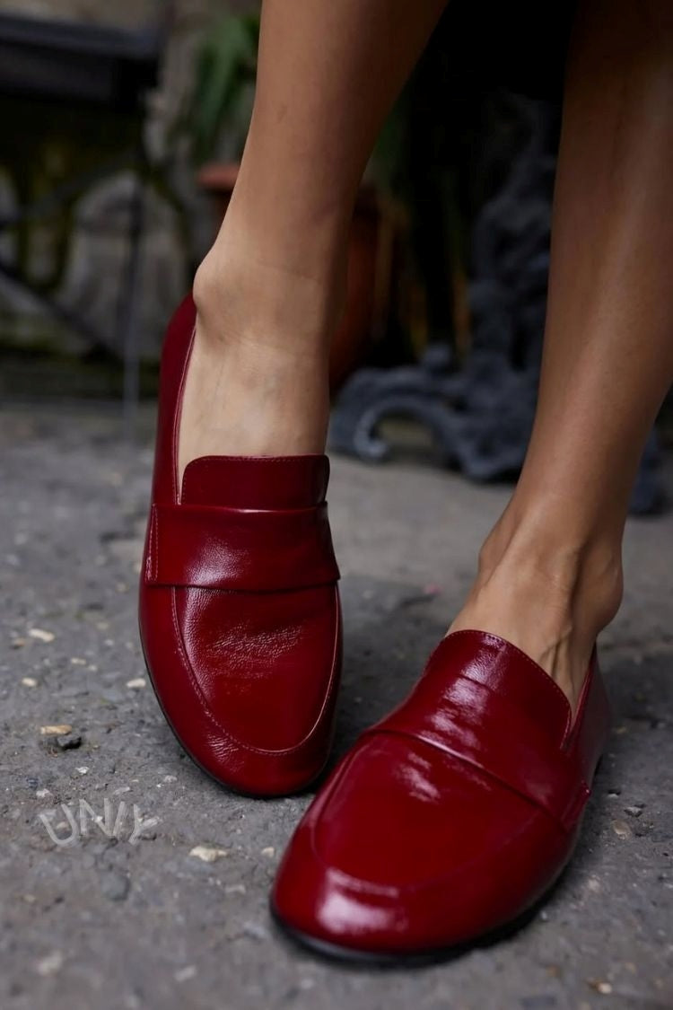 Solid Color Polished Leather Versatile Penny Loafers [Pre Order]