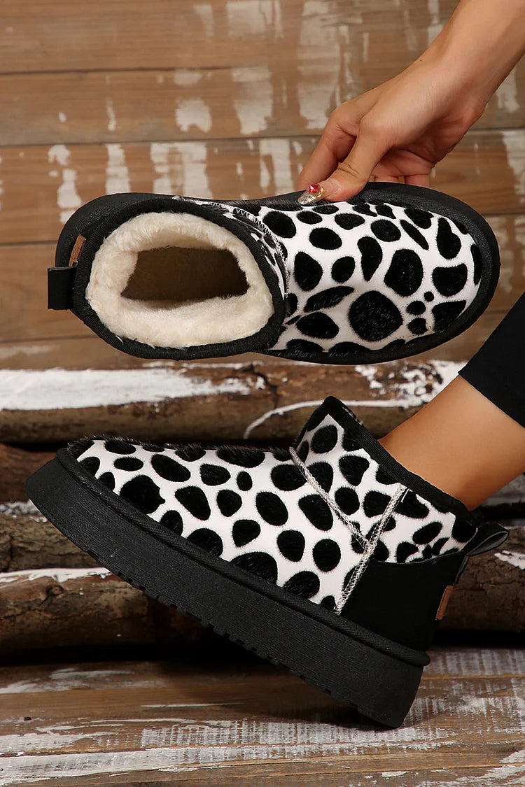 Colorblock Dot Pattern Fleece Lined Round Toe Snow Boots