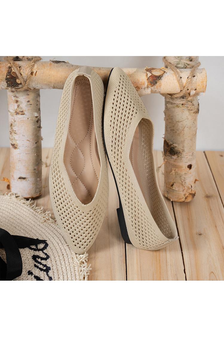 Jednokolorowe ażurowe dziergane casualowe baleriny z ostrym noskiem