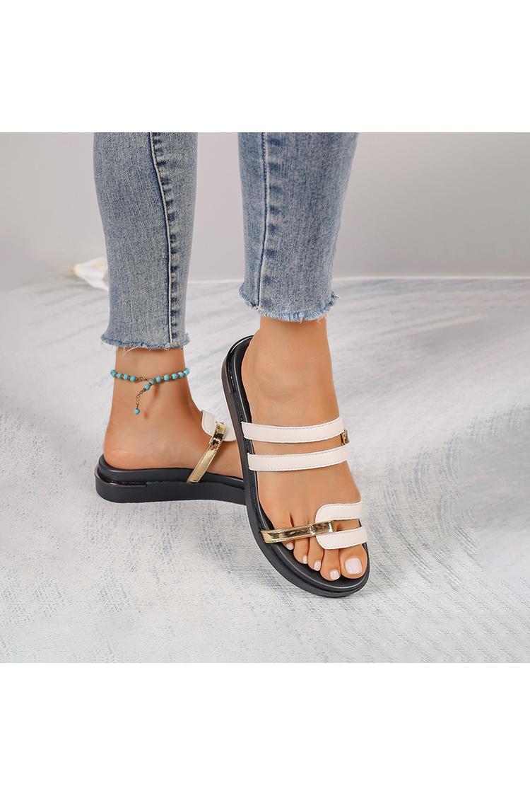 Pantofole casual da esterno con punta tonda, cinturino asimmetrico e blocchi di colore