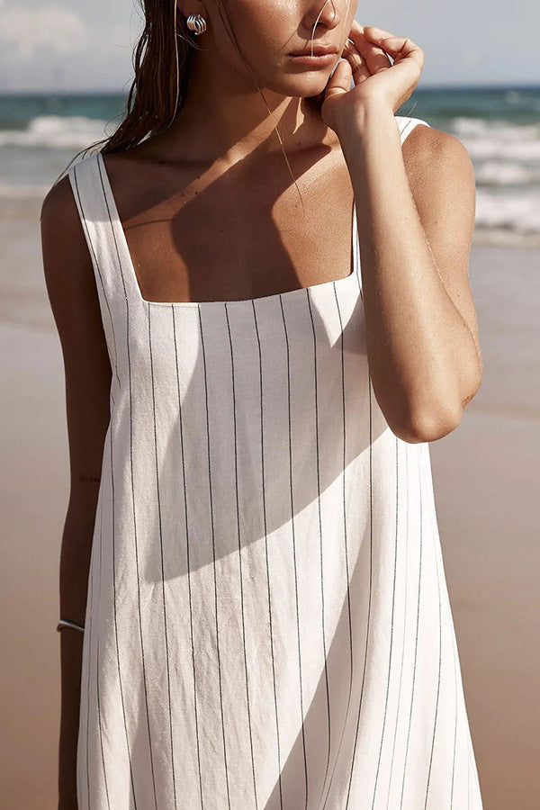 Square Collar Striped Simple Sleeveless Dress