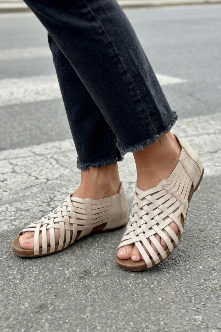 Chic Beige Woven Cut-Out Multi-Strap Flat Sandals [Pre Order]